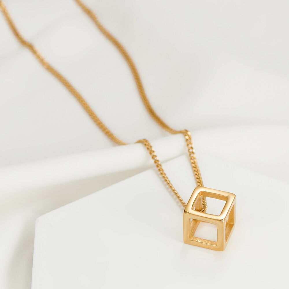 Punk Hollow Cube Pendient collane per uomo donna Unisex acciaio inossidabile quadrato fascino gioielli collana geometrica Collier moda