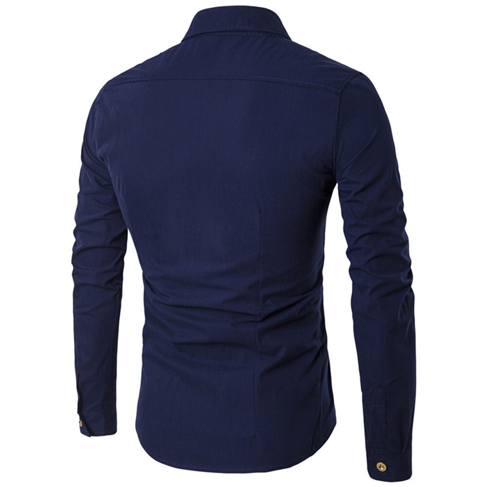 Mannen Shirt Lange Mouw Turn Down Kraag Diagonaal Dubbele-Breasted Knop Katoenen Shirt Shirt Heren Shirts Big Size 2XL