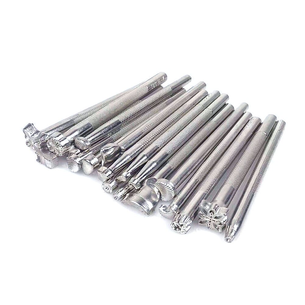 Herramienta de impresión de cuero, tallado de aleación, manualidades, punzón, escultura de sello impreso, bricolaje, sillín de trabajo de cuero, martillo humeante: 20PCS Craft tools