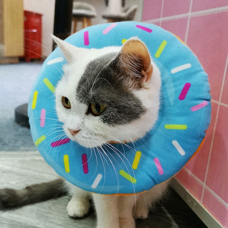 Haustier Hund Katze E-Kragen Erholung Einstellbar Baumwolle Mischungen Nacken Erholen Katze Donuts Gedruckt Elizabeth Kreis Schutz Kragen