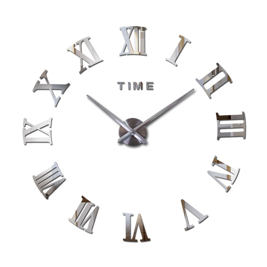 Echt Digitale Spiegel Große Wanduhr Moderne Wohnzimmer Quarz Metall Uhr Freies Hause Dekoration: Silber- / 37Zoll