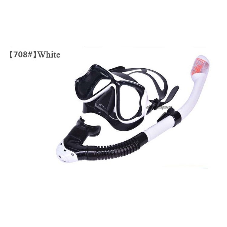 Diving Mask and Snorkel Set - Anti-Fog Goggles - Scuba Swimming Pool Equipment - Silicone & Tempered Glass: White