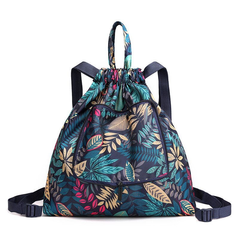 Sac à dos étanche à cordon coulissant pour femmes et hommes, avec motif de feuilles, de sport en plein air, de Fitness, d'entraînement, de gymnastique, de surf, de rangement de chaussures