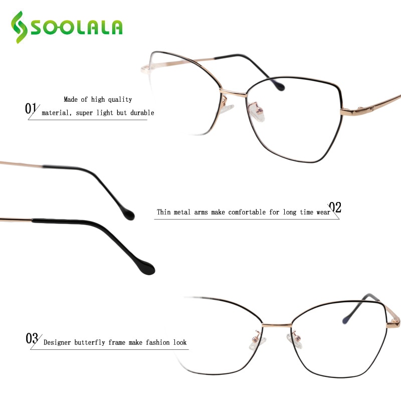 Soolala vlinderbril voor bijziendheid, groot montuur, damesbril met optisch montuur, verpakking van  -0.5 -0.75 -1.0 -1.25 to -4.0