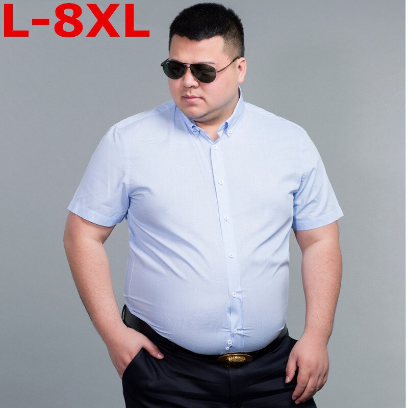 Plus Size 8XL Shirts Brand Mens 100% Katoenen Shirt Korte Mouw Camisa Masculina Herenkleding Toevallige Dunne Jurk shirts