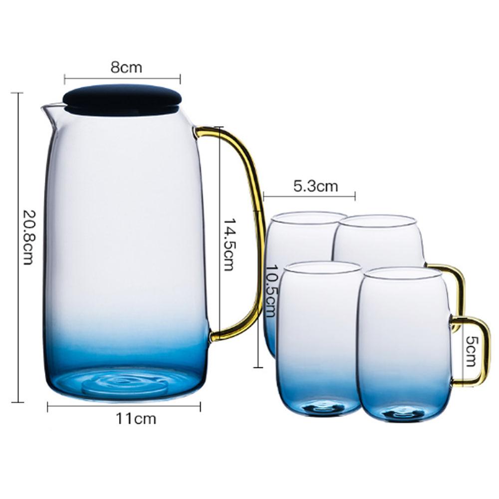 5 Stks/set Hoge Borosilicaatglas 1.5L Water Pot 300 Ml Water Cup Set Grote Capaciteit Hittebestendig Nordic sap Koud Water Ketel