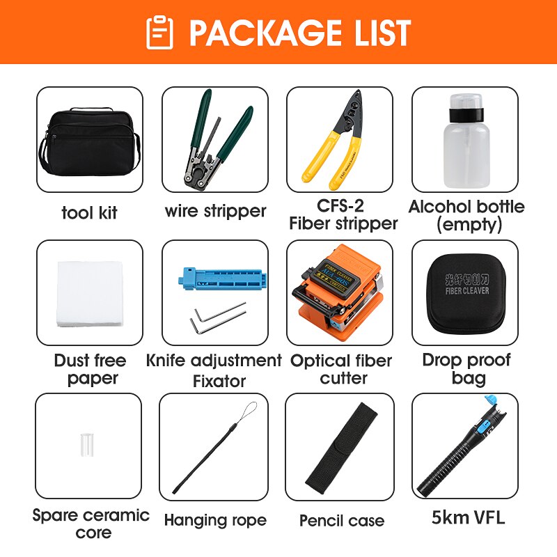 13 Pz/set FTTH Fibra Ottica Tool Kit con AUA-60S Cleaver e di Plastica 5mW Visual Fault Locator Wire Stripper Strumento B
