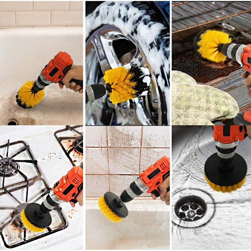 8Pcs Drill Brush Scrub Brush Drill Attachment Kit Drill Powered Cleaning Brush Attachments for Cleaning Tile and Grout