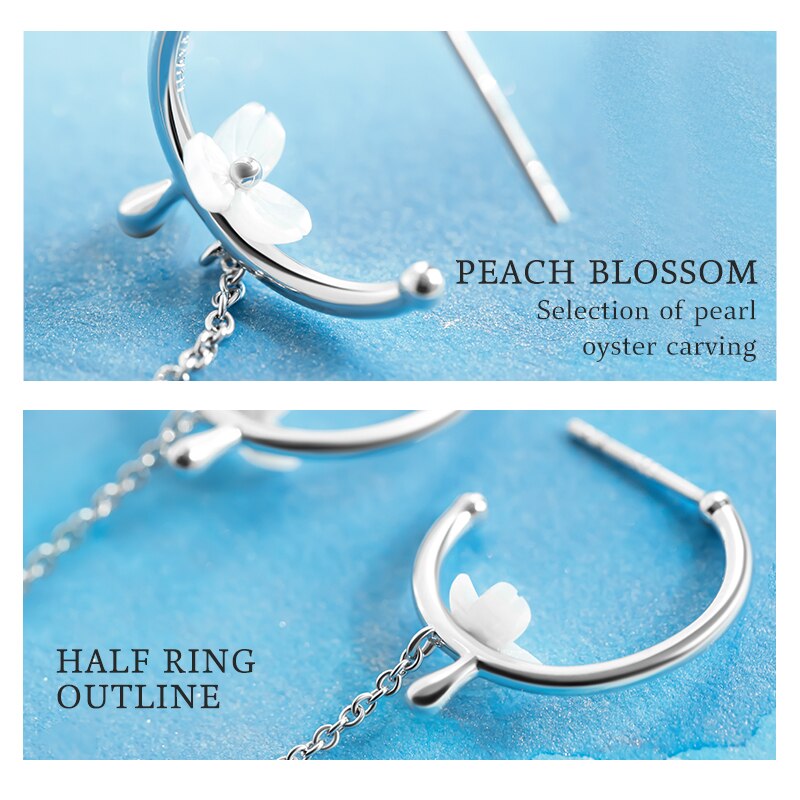 Thaya 925 Zilveren Vrouwen Oorbel Peachblossom Leuke Stud Earring Dangle Chain Party Prachtige Pendientes Fijne Sieraden