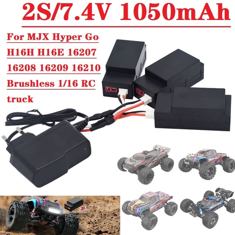RC Voor MJX Hyper Go H16H H16E 16207 16208 16209 16210 1/16 RC Truck Batterij Oplader Set 2S 7.4V 1050mAh Lipo batterij