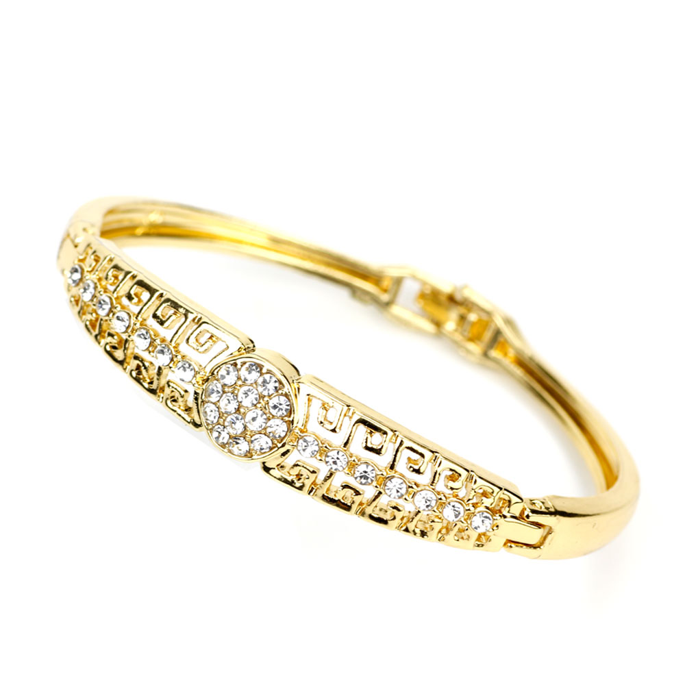 Brazalete Sunspicems Marruecos, pulsera fina para mujer, brazalete de cristal árabe, pulsera con lazo, Color dorado de 18 quilates, joyería de novia de Dubái: Bañado en rodio de imitación