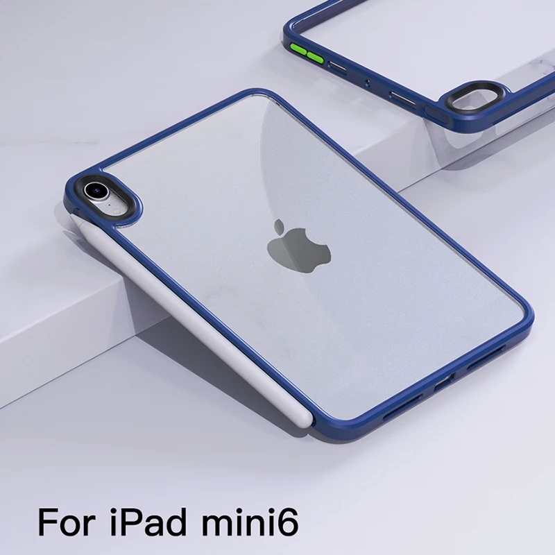 Voor iPad Mini 6 A17 Pro 2024 Case Luxe Ultra Dunne Schokbestendige TPU + Acryl Beschermende Clear Back Bumper Cover voor iPad Mini 7: 1 / Blauw