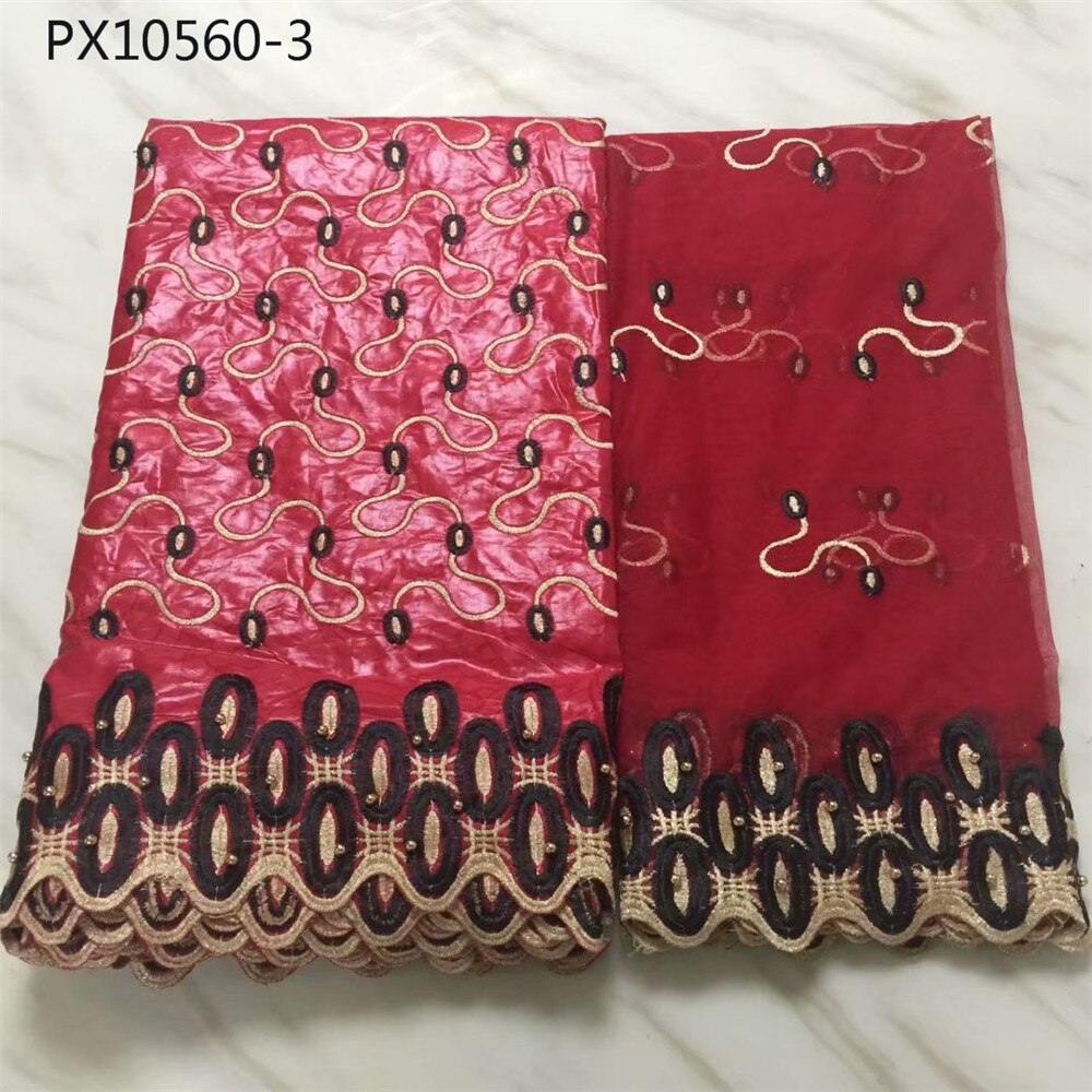 Goed verkopende perzikkleurige borduurstof van katoen, 5+2 meter, bazin riche-stof, nigeriaanse stof: 3