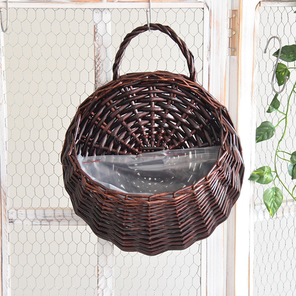 Hanging Planter Wall Mounted Basket Handmade Wicker Flower Pot Woven Rattan Flower Plant Basket Balcony Garden Home Decor