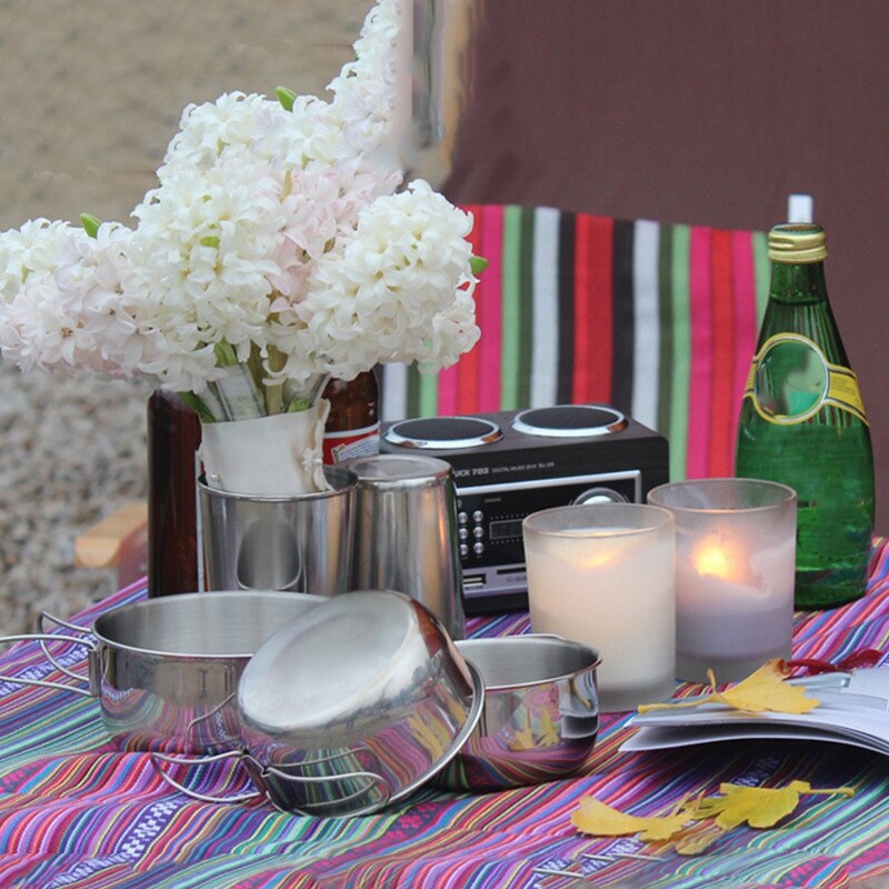 4 Pçs/set Tigela 500Ml de Aço Inoxidável Ao Ar Livre Panelas Talheres Panelas para Camping Caminhadas Pesca Viagem Piquenique