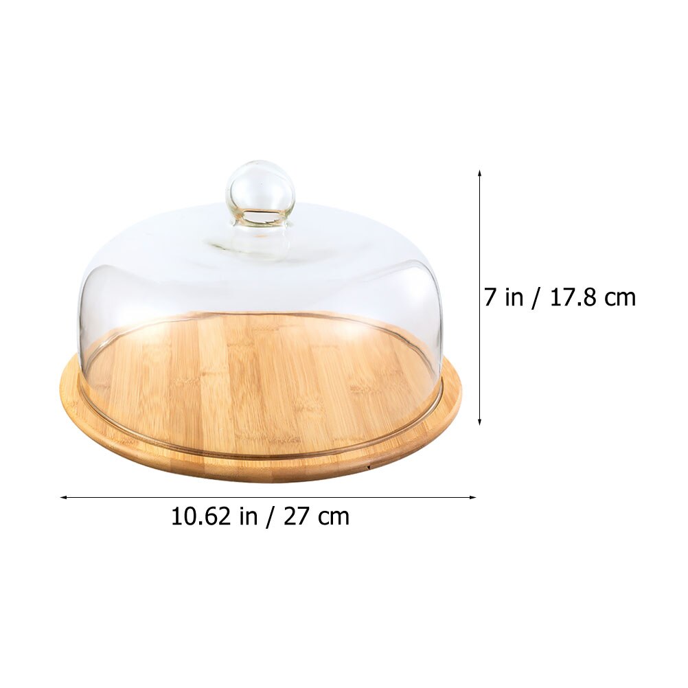 1 Set Plate Pastry Plate Convenient Snack Tray With Glass Cover Dustproof Cake Glass Cover Food Cover With Bamboo Wood Tray