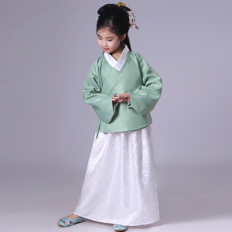 Traje tradicional chino para niños, uniforme escolar antiguo para niñas, blusa + vestido para niños, disfraz de cosplay para bailar en grupo