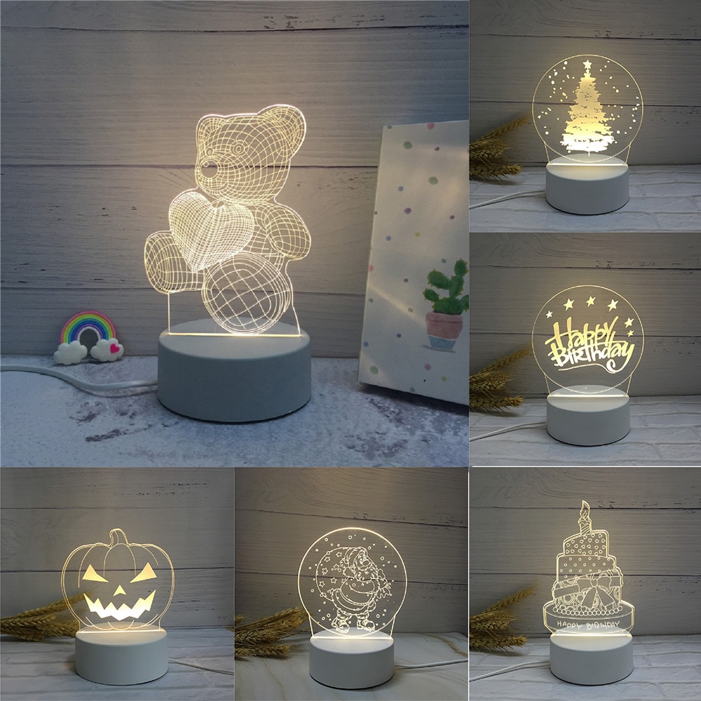 3D Festival Usb Acryl Nachtlampje Hanger Led Tafel Bureau Slaapkamer Decor Desktop Lampen Warm Wit Lamp Kerst jaar