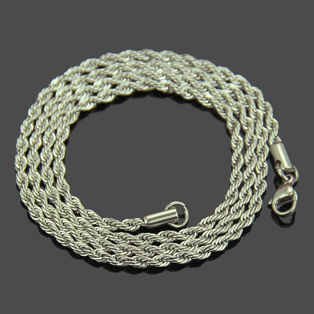 Hip Hop Punk 3mm Stainless Steel Swag Twist Rope Chain Necklace For Women Men Gold Color Necklace Jewelry Accessories: Silver / 75cm