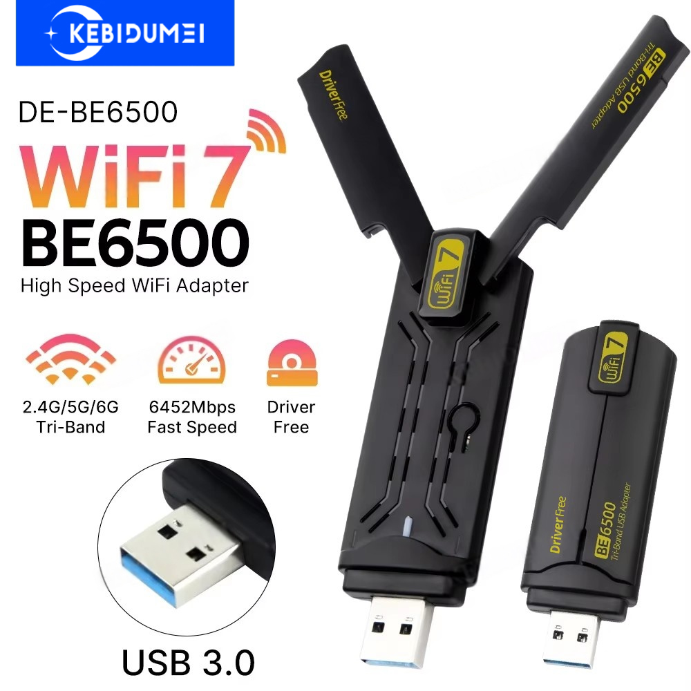 Adattatore USB 3.0 WiFi 7 Scheda di rete wireless 6500Mbps Ricevitore Wi-Fi Tri Band 2.4G e 5G e 6G Adattatore Ethernet WiFi per Win10/11