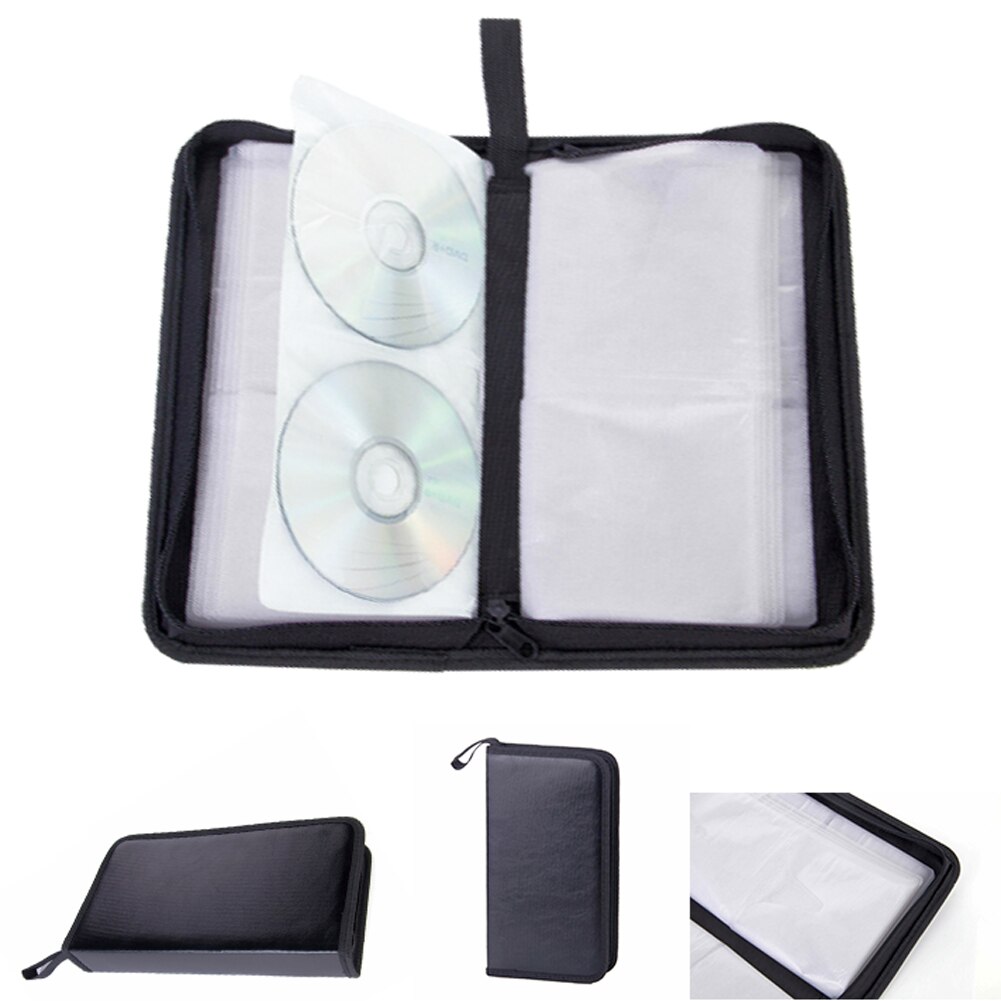 80 ærme kunstigt læder rektangel holder værktøj cd taske dvd stor kapacitet bære taske bilbeskyttelse opbevaring arrangør