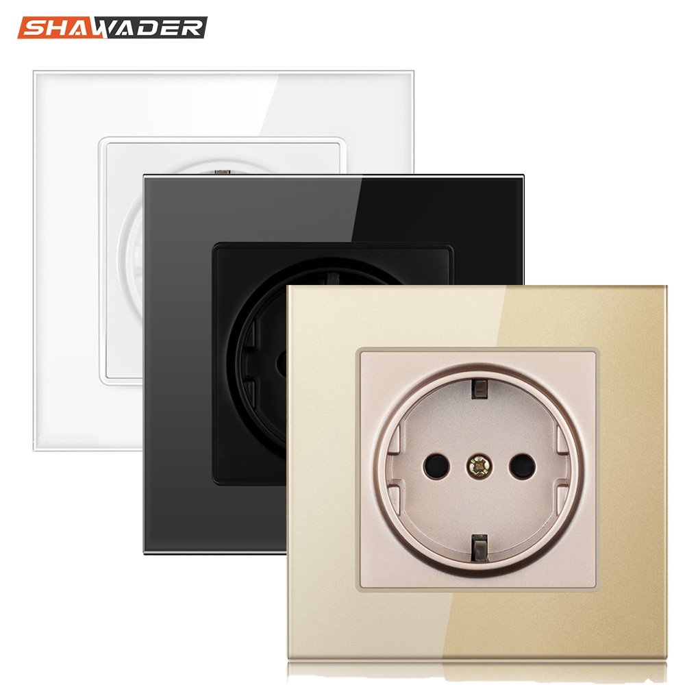 Wall Power Sockets Tempered Crystal Glass Panel 16A Electrical Plug Outlet Flush Mounted Square Schuko for Home Office Kitchen