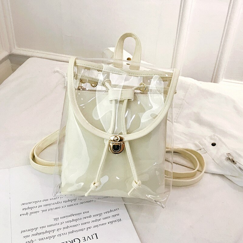 BONAMIE Mini Frauen Rucksack PVC Mädchen Klar transparent Tasche Gelee Reise Rucksack Für Dame Weibliche Schulter Taschen: Beige