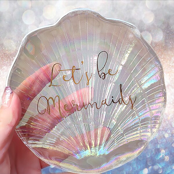 Mermaid Shell Glass Plate Dish Small Fancy Jewelry Storage Tray Ring Trinket Dish Wedding Decoration for Girls: With words