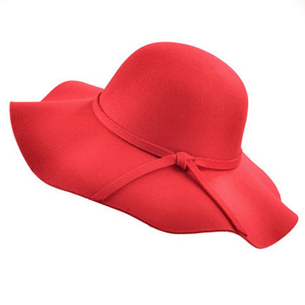 Chapeau casual fedora kasket med brede skygge kuppel hatte uld floppy hat kvinder sorte cloche hatte: Rød