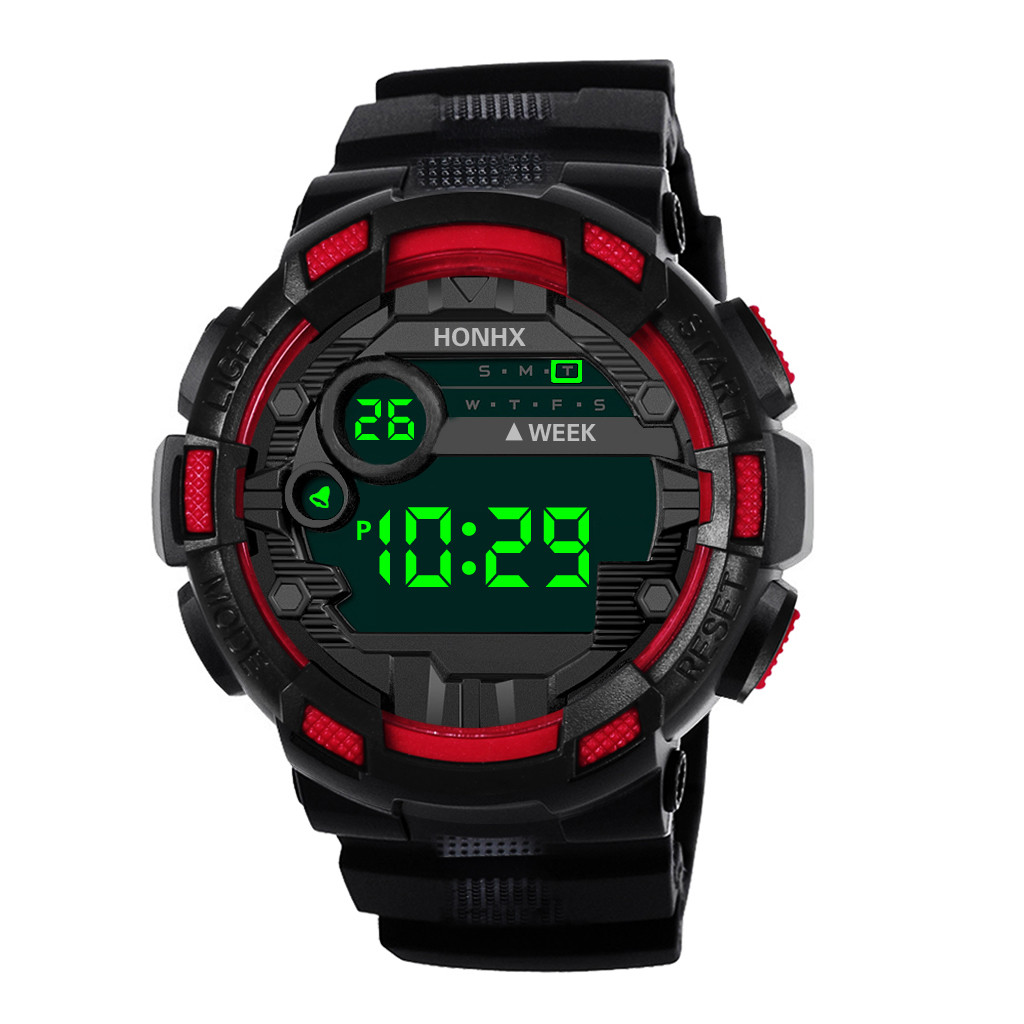 Luxe digitale led-horloge voor heren met datumweergave, sportief, outdoor, elektronisch sporthorloge, verjaardagscadeau, horloges voor mannen, reloj hombre: Rood