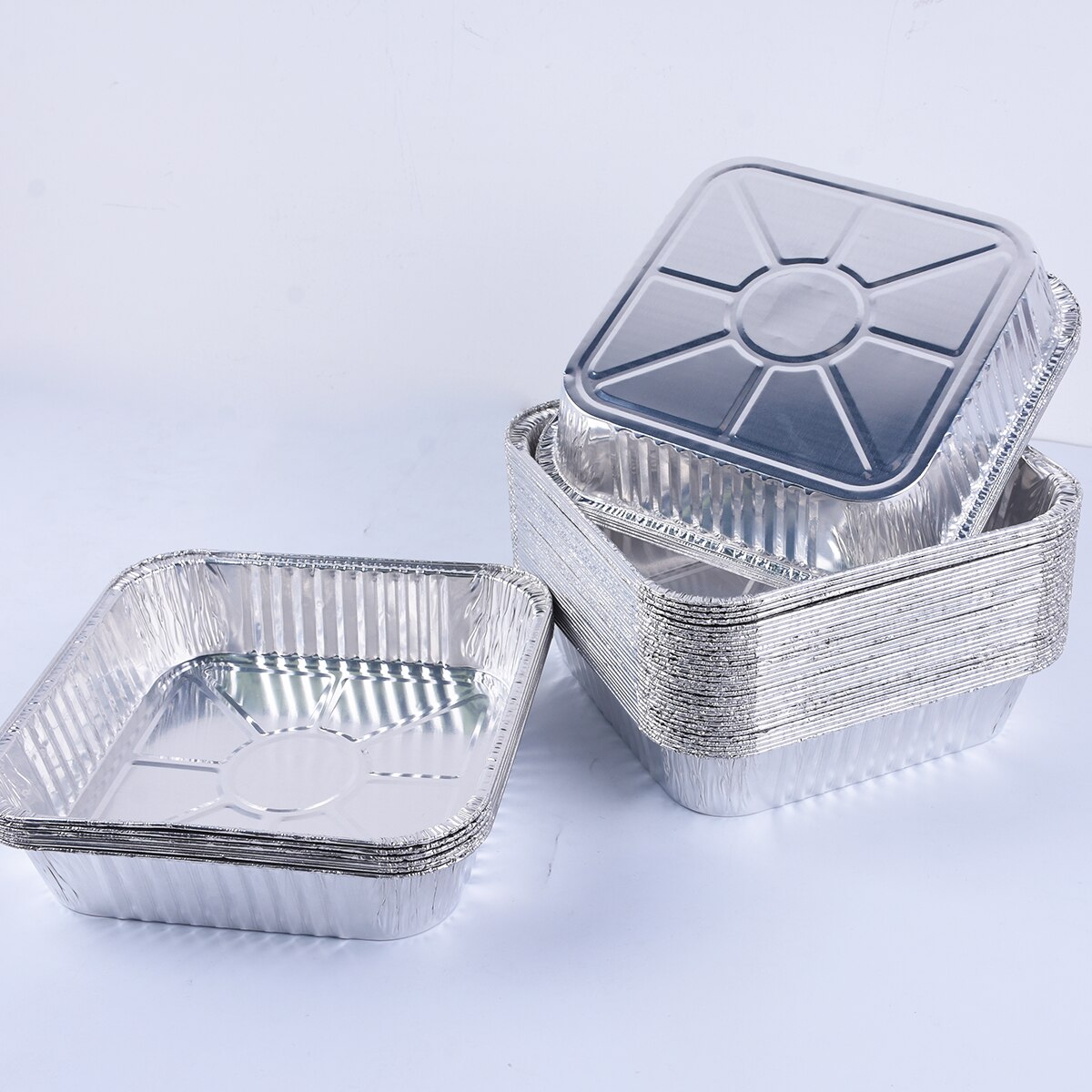50pcs 9" Aluminum Foil Containers With Lid For Restaurant Take-Out Packing Food