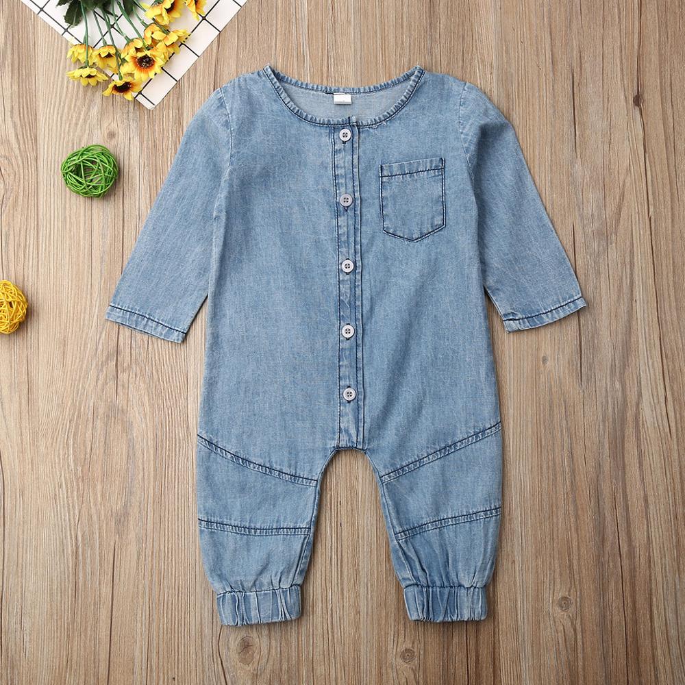 2020 outono inverno recém-nascido macacão da criança dos miúdos do bebê roupas da menina do menino denim macacão manga longa botão macacão