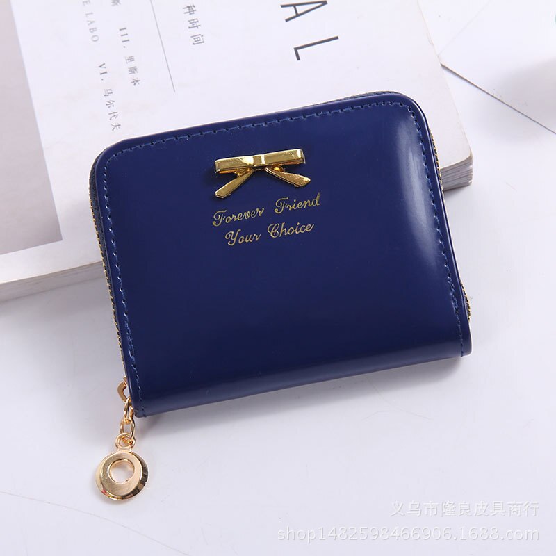 Valink Brand Wallet Women Bowknot Small Purse PU Leather Wallet Female Zipper Coin Purse Wallet Carteras Mujer: Deep Blue