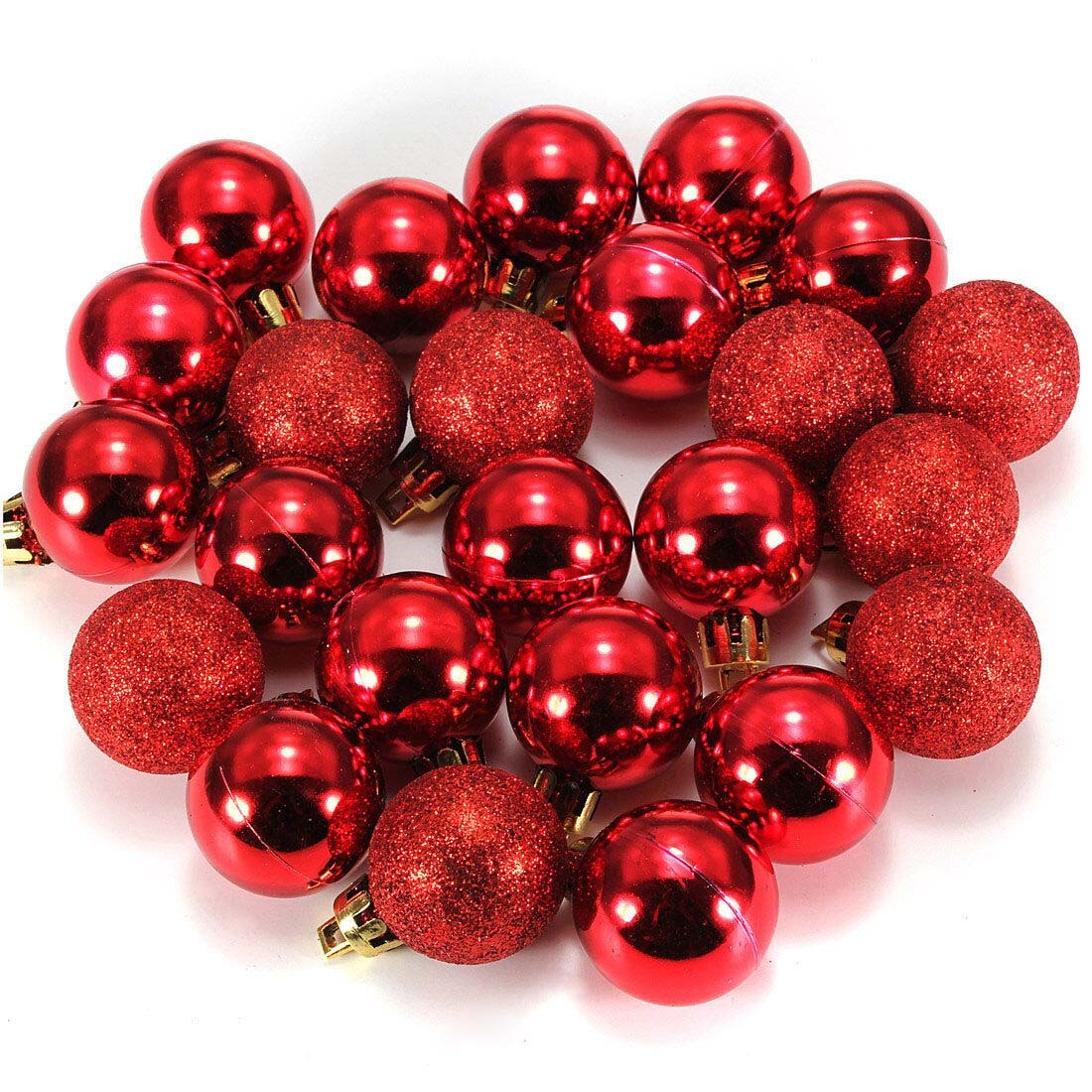 24Pcs Chic Kerstballen Boom Plain Glitter Xmas Ornament Bal Decoratie Rode