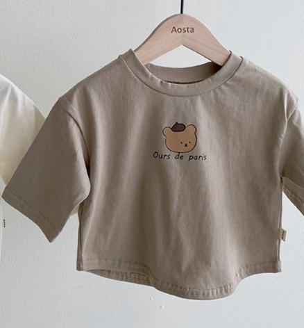 2021 estate nuovo cotone Cartoon orso T-shirt per bambini ragazzi e ragazze Tee Baby manica lunga sciolto Casual top abbigliamento per bambini: brown / 3T