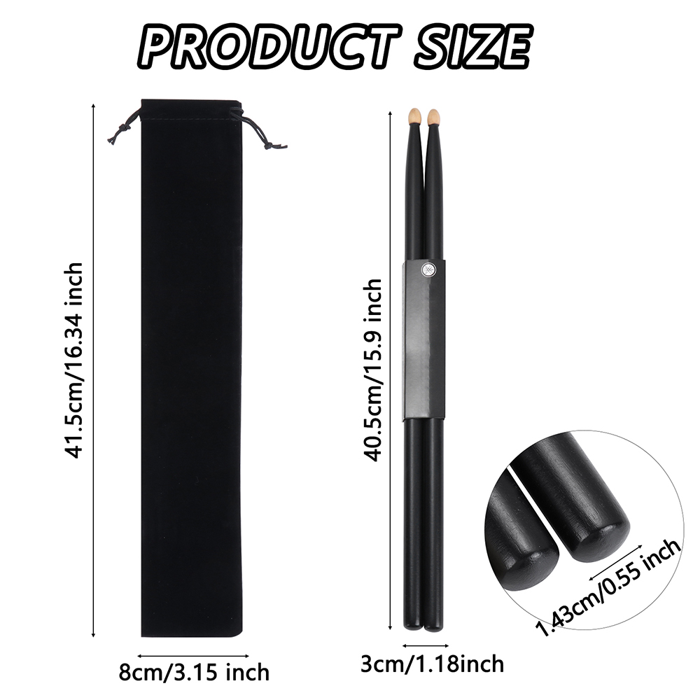 Baquetas de madera de arce negro para principiantes, palitos de tambor profesionales 5A, instrumentos musicales, con bolsa de transporte, 1 par