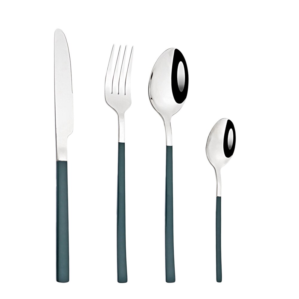 Couverts en acier inoxydable, vaisselle dorée, fourchette à Dessert, cuillère à café, service de table, cuisine, service de dîner complet: Green silver