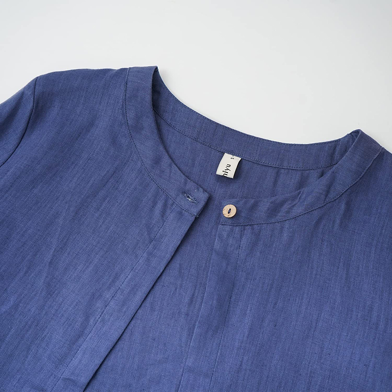 Retro 100% Linho Mulheres Jaqueta Cardigan Casual Solto Meia Manga Botão Até Casacos Básicos Sobretudo Feminino Veste Femme