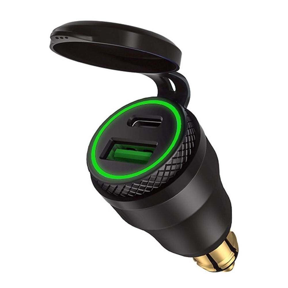 12V-24V QC3.0 USB Type C PD Fast Charging Power Adapter Charger Hella DIN EU Plug Socket for DUCATI Motorcycle B8: black(green light)
