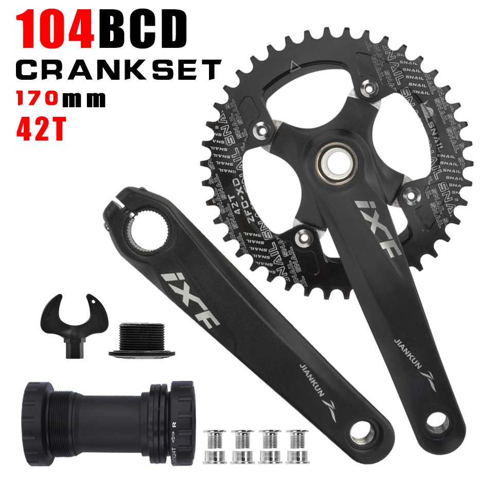 IXF MTB bike crankset bicycle hollow integrated crank modified single disc 104BCD 32 34 36 38 40 42T crankset bottom bracke: green