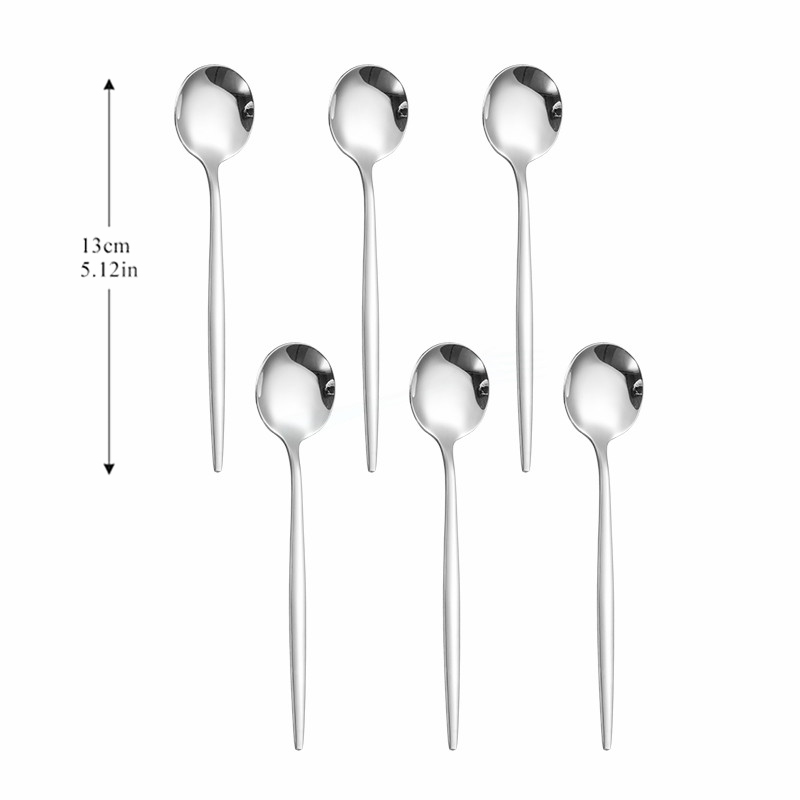 Spoon Silver Stainless Steel Cutlery Set 6pcs Tea Spoon Kitchen Complete Tableware Set Western Silverware Luxury Dinnerware Set: silver 6pcs
