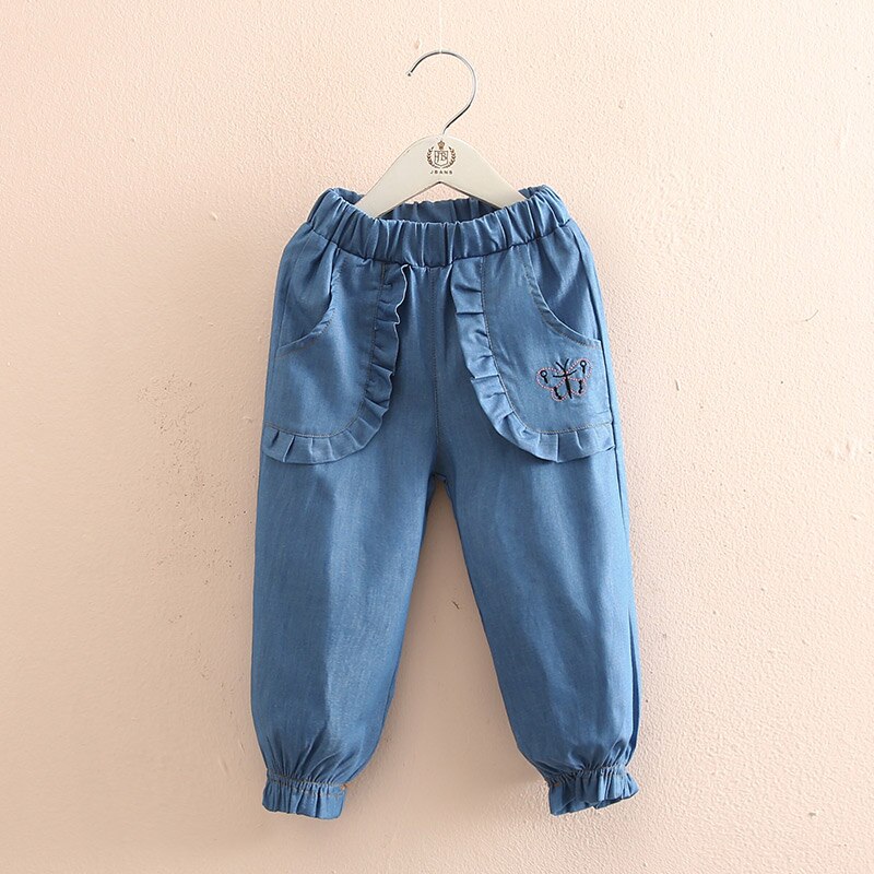 Casual Lente Herfst 2-8 10 Jaar Kinderen Pocket Elastische Cartoon Lantaarn Katoen Borduurwerk Denim Jeans Voor Kinderen baby Meisjes