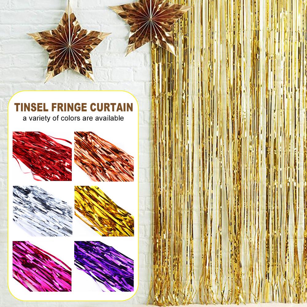 2m guld sølv metallisk folie tinsel frynsegardin fødselsdagsfest dekoration bryllupsfotografering baggrund gardin foto rekvisitter