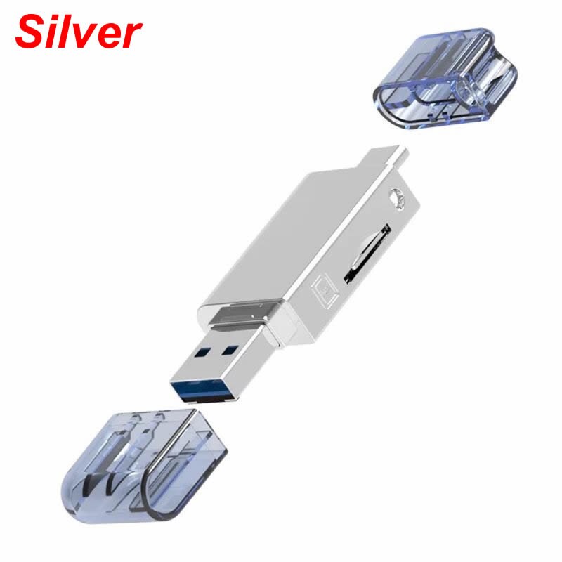 2in1 USB 3.0 Typ C zu Mikro SD TF Speicher Kartenleser für Huawei NM Nano Karte PXPE: Silber-