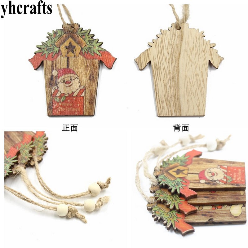 5-6PCS/LOT.wood star xnas tree hanger Santa Snowman elk pendant Decorate party favor Kindergarten decoration ornaments OEM