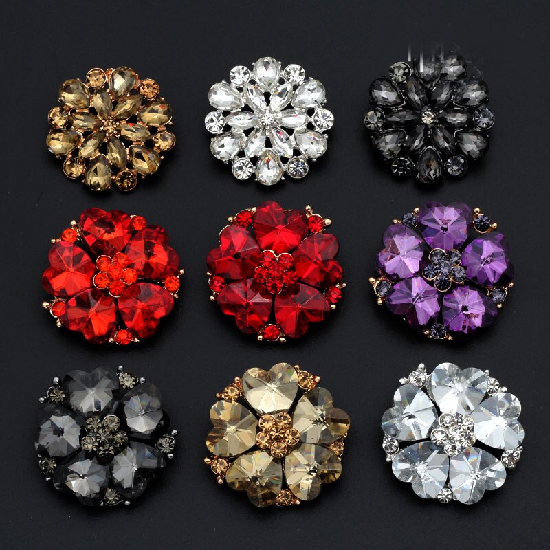 1 Stks/partij 30/38Mm Rok Nertsen Bont Kasjmier Rhinestone Crystal Knop Nertsen Kraag Knop Jas Knop C271