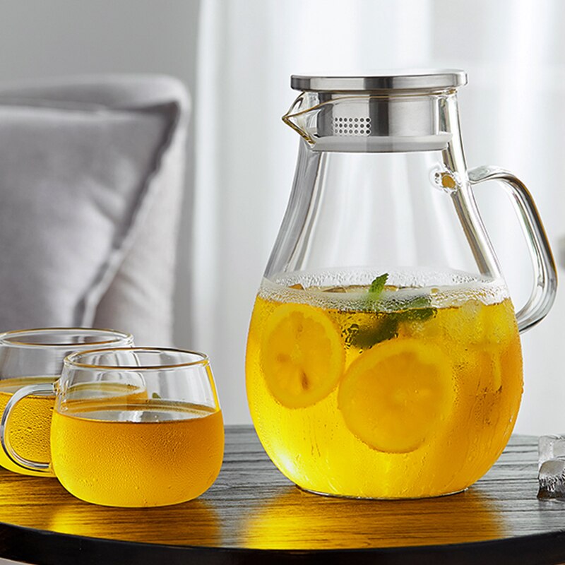 Borosilicate Glass Pitcher with Lid and Spout Thickened Glass Kettle Cold and Water Carafe Teapot Set Beverage Dispenser