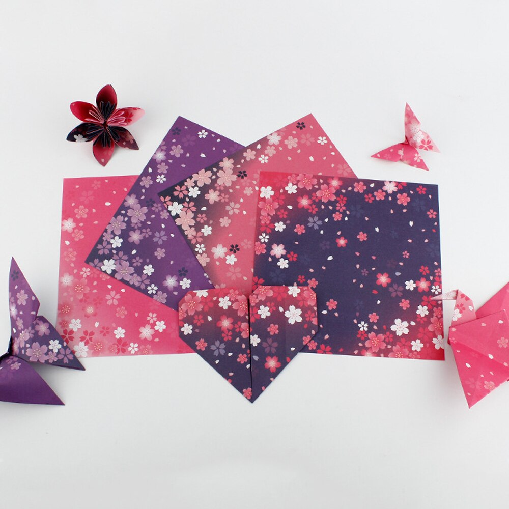 60PCS Cherry Origami Handmade Materials Paper DIY Crane Packaging Materials Origami Paper Flower Square Scrapbook Papers