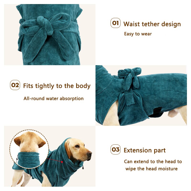Albornoz para perros grandes, Toalla de baño de fuerte absorción de agua para mascotas, ropa de secado rápido para la mayoría de los perros, ropa de toalla dorada para perros, XS-3XL