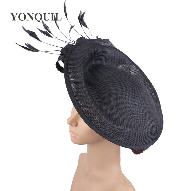 Accesorios para el cabello para boda Beige, sombrero de cóctel de imitación de lino de con flor, sombrero de de Derbi, sombreros y tocados de satén, SYF666: Negro / box packing